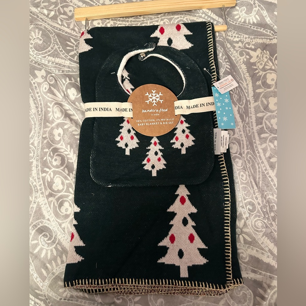 New Handcrafted Baby Blanket and Bib set